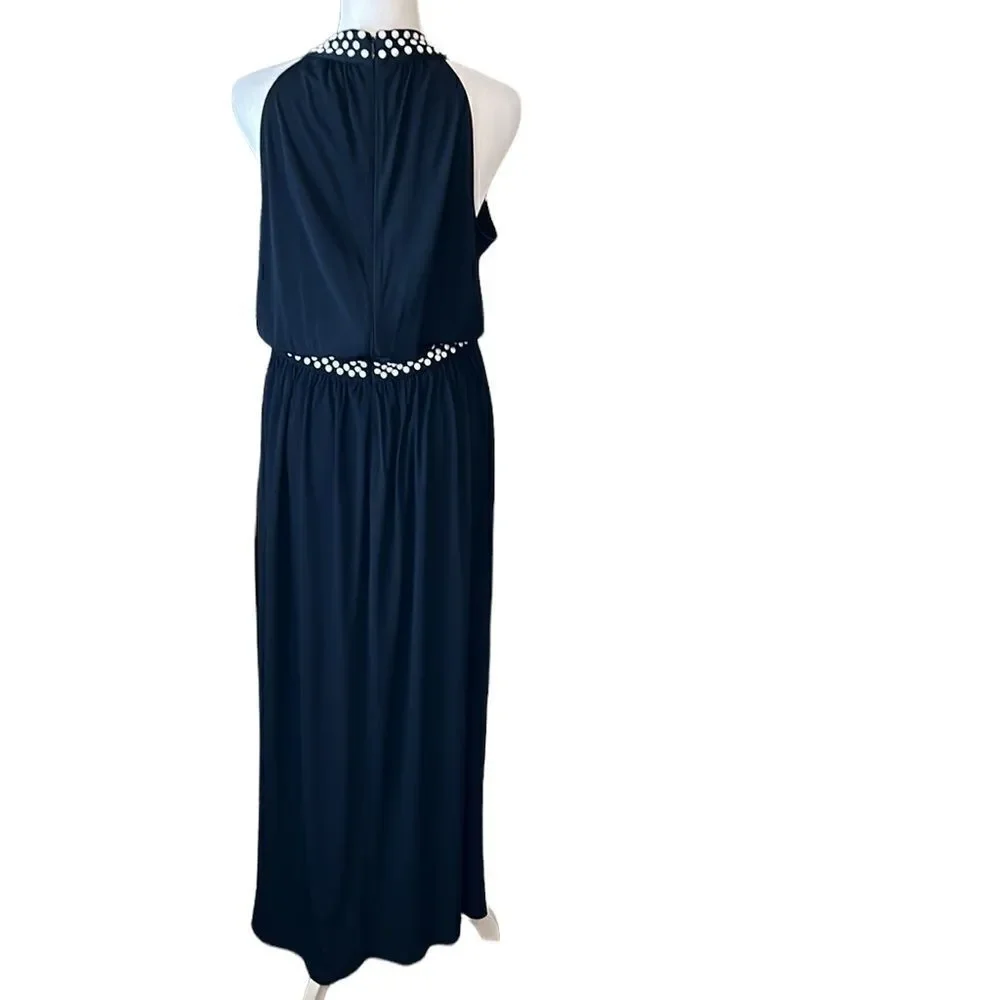 Gorgeous Micheal Kors navy blue sleeveless maxi white beads around neck & waist